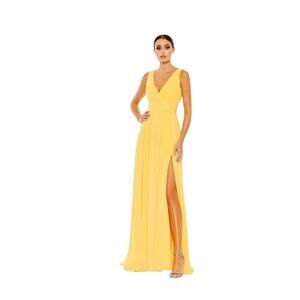 Mac Duggal NWT 20 Style A 55793 Chiffon Faux Wrap A Line Gown Buttercup Yellow